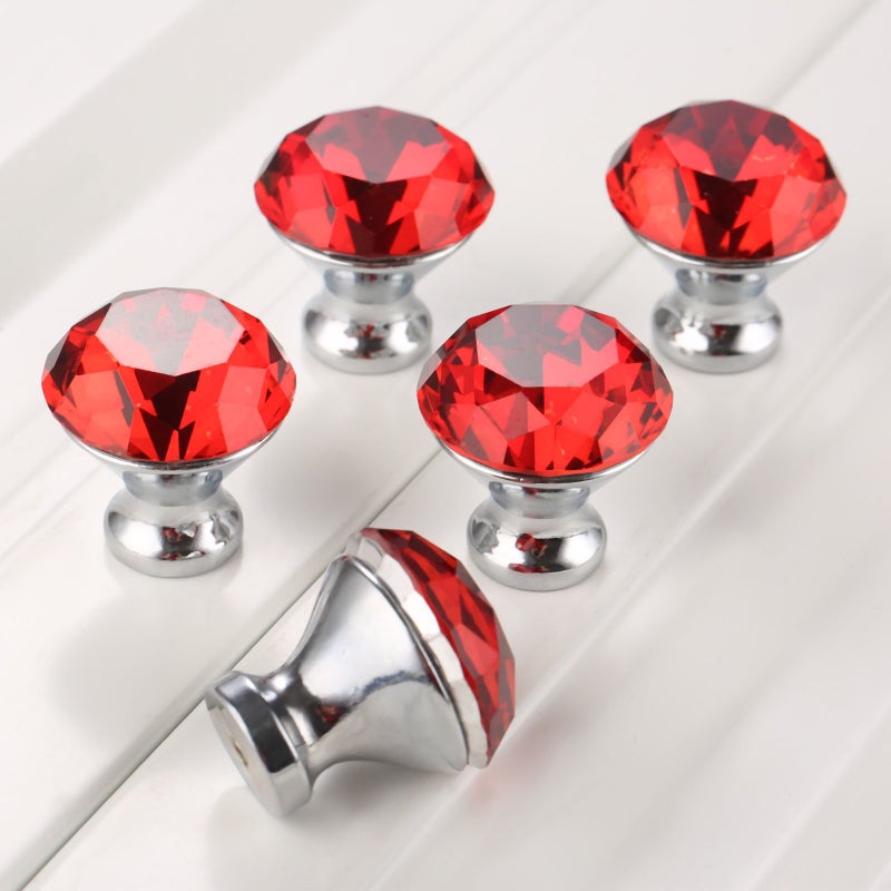 Yetaha Red Crystal Cabinet Knobs, 5PCS Glass Drawer Pulls Diamond Shape Handles for Dresser Closet Wardrobe Cupboard Bedroom Kitchen Furniture Decoration, with Screws - Image 2